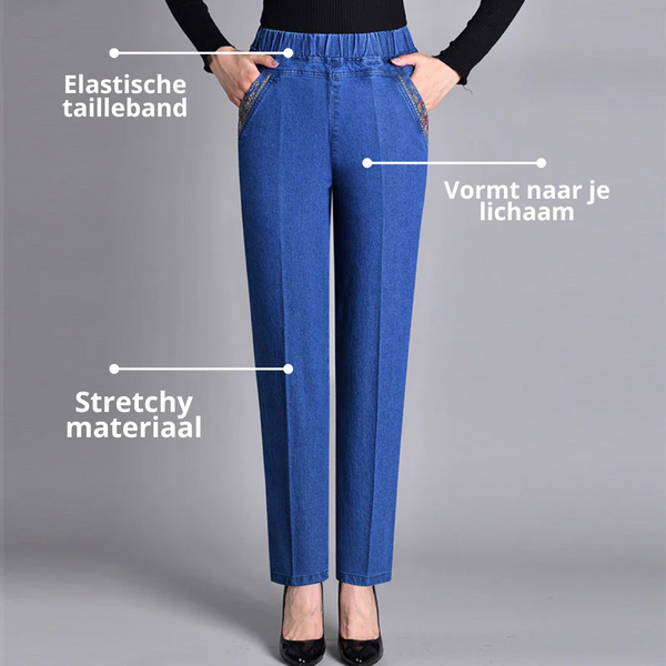 Kleur - Lichtblauw - Damesjeans Met zijzakken En Elastische taille