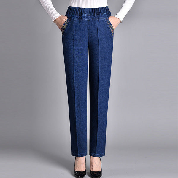 Kleur - Lichtblauw - Damesjeans Met zijzakken En Elastische taille