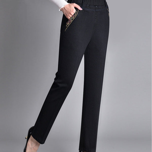 Zwart - Damesjeans Met zijzakken En Elastische taille